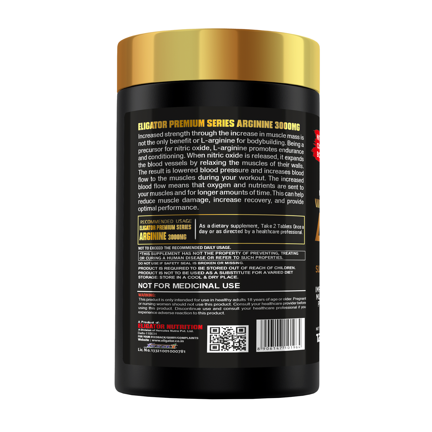 Eligator Nutrition Premium Series Arginine 3000 Mg 90 Tablets