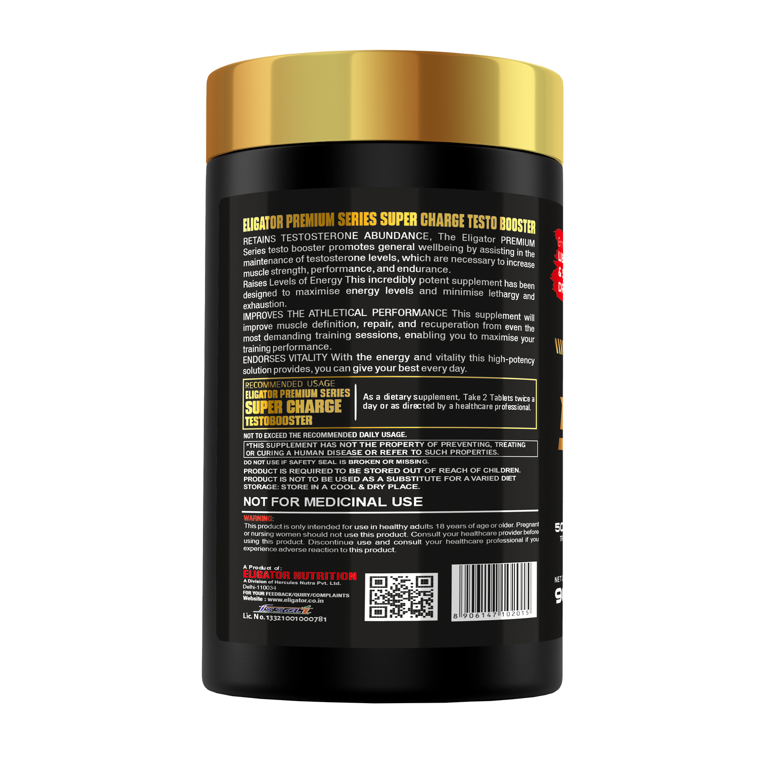 Eligator Nutrigtion Premium Series Super Charge Testo Booster 90 Tablets