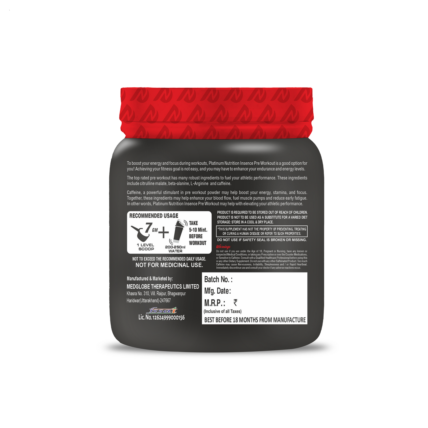 Platinum Nutrition Insence Pump Pre-Workout 40 Servings