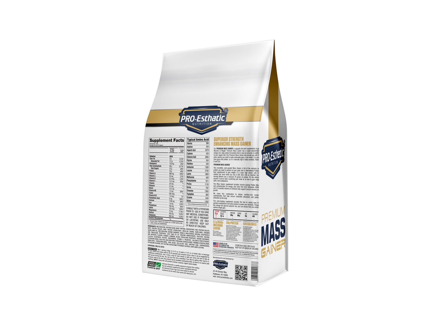 PRO ESTATIC NUTRITION PREMIUM MASS GAINER BACK